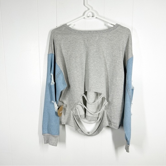 NEW Jolie & Joy Jeans Gray Peace Love Distressed Plus Size Sweatshirt 2X - Picture 2 of 8